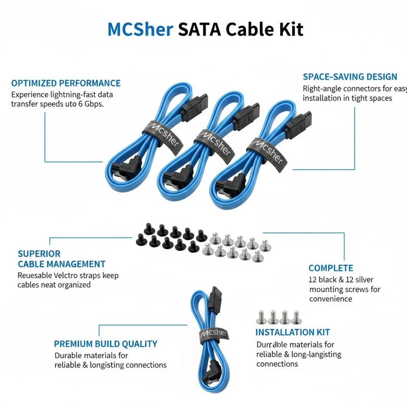 Mcsher 3 Pack 20-Inch SATA III 6GB/s Data Cable with Locking Latch and 90-Degree Plug - Image 2